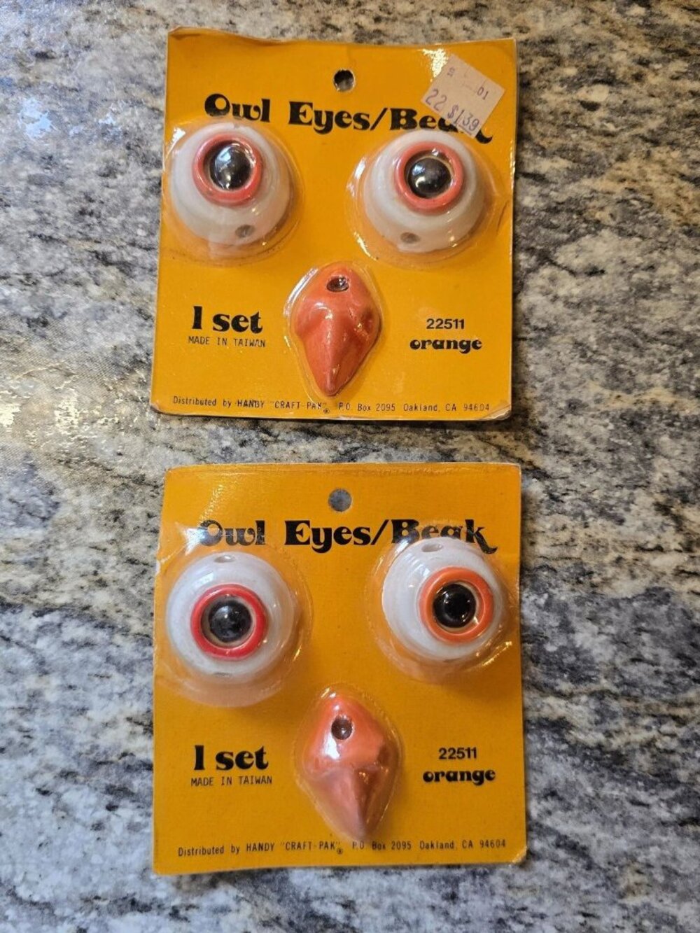 NOS Handy Craft-Pak Owl Eyes/Beak Craft Pack 1 Set of 2 Orange MPN 22511